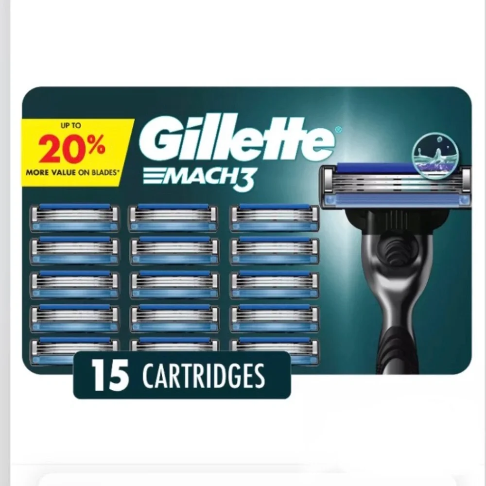 NEW 15ct Gillette Mach3 Cartridges & Razor with 3 Blade Set Bundle